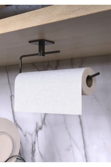 Black Roll Towel Holder Napkin Holder Adhesive Practical Bathroom Kitchen Hanger Paper Roll Towel Holder