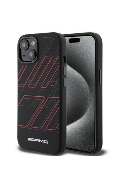 AMG Силиконов калъф с десен на големи ромбове за MagSafe за iPhone 15 Plus / 14 Plus - Черен