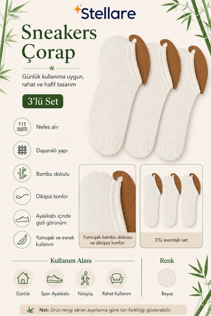 Bamboo Sneaker Invisible Seamless 3-Piece Unisex Socks