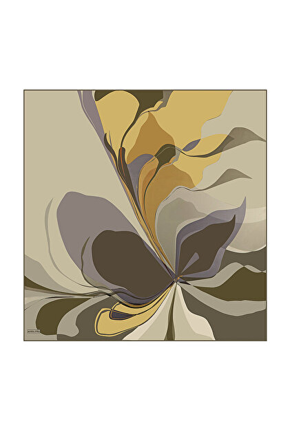 Khaki Orchid Pattern Twill Silk Scarf