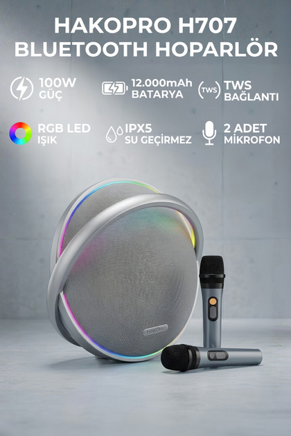 100W 12000 mAh Rgb Ledli Gri Bluetooth Hoparlör Ipx5 H707GR