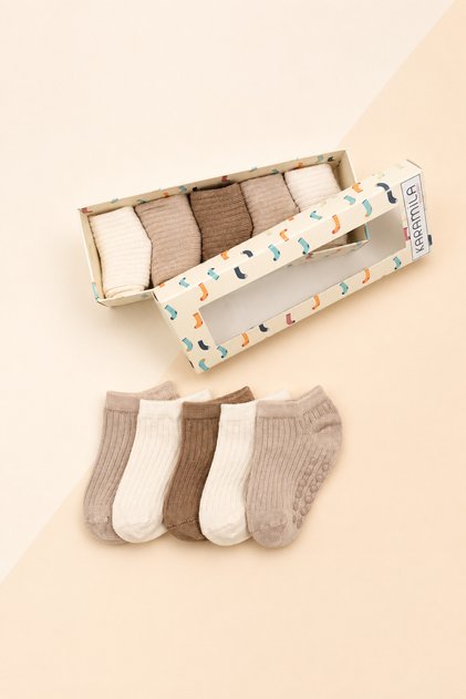5-Piece Baby Short Socks Seamless Bamboo (Sizes after 6 Months Are Silicone-Based.)