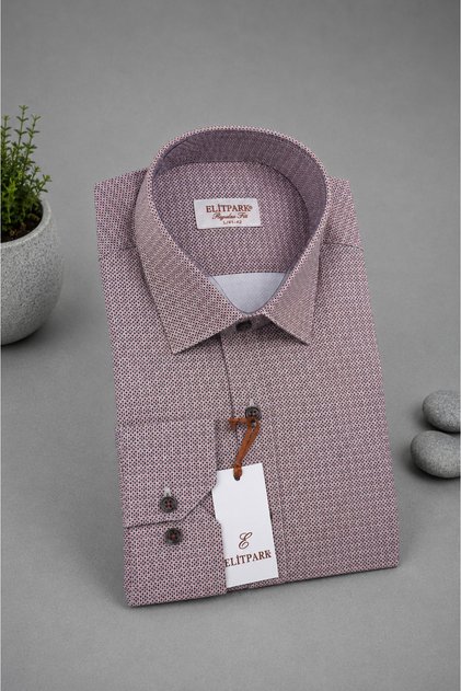 Patterned Tile Long Sleeve Cotton Pocketless Regular Fit Premium Men's Shirt