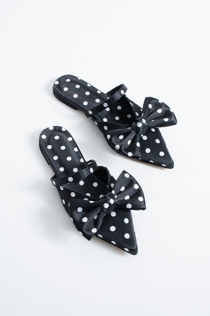 Basil Women's Polka Dot Bow Detailed Pointed Toe Ballerina Slippers