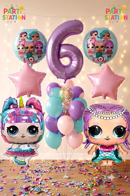 Surprise Konsept 6 Yaş Balon Set Unicorn LOL Bebek Mor Rakam Balon Parti Doğum Günü Balon Set
