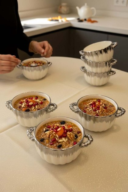 Set of 6 Pure Daisy Porcelain Silver Bowls 14.5 cm