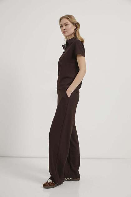 Armalife 7077 zipper detail blouse with elastic waist trackpants women's set