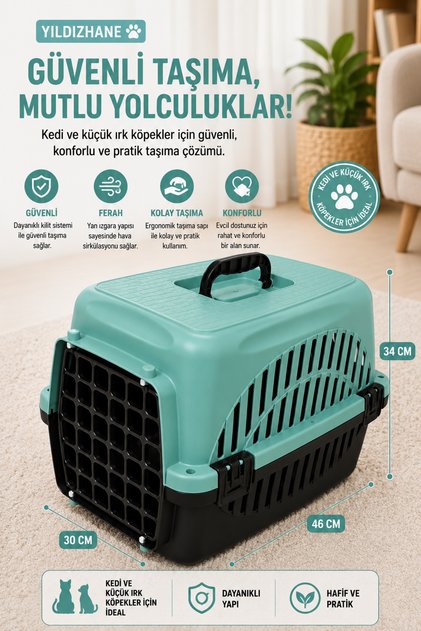 Kedi Köpek Taşıma Kabı Yeşil Havalandırmalı Plastik Evcil Hayvan Taşıma Çantası