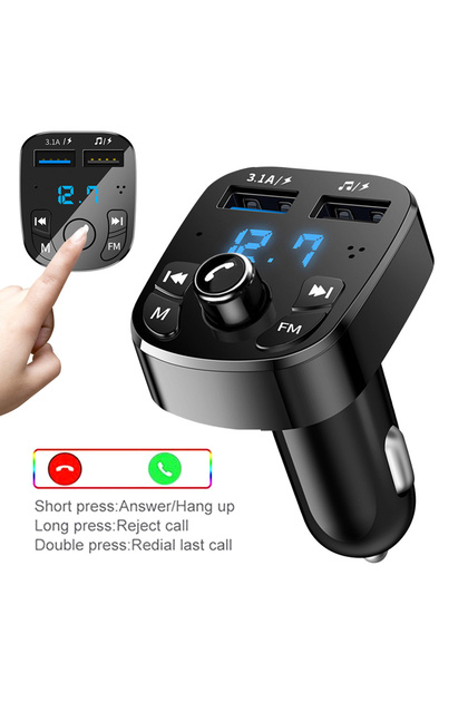 kebidumei Type B Bluetooth 5.0 FM Transmitter Car Kit Handfree Dual USB Car Charger 3.1A Support TF
