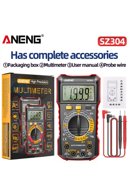 ANENG SZ304 Red ANENG Digital Multimete True RMS Handheld Multifunction High Precision Tester NCV AC