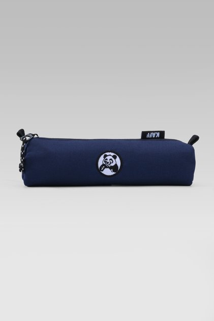 Compact Navy Blue Cylinder Pen Holder with Panda Emblem |   Single Compartment Zippered Fabric Pencil Case 30114