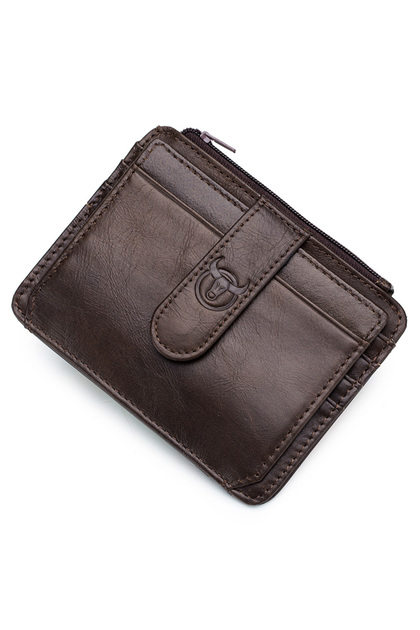 coffee BULLCAPTAIN Genuine Leather RFID Blocking Zipper Card Holder Credit Cart Wallet Mini Slim Wal