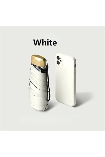 1pc white 1Pc 55% Off Mini Sun Umbrella Pocket Rain Umbrella Vinyl Folding UV Ultraviolet Protection