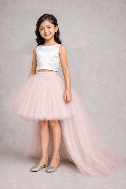 Girl's Fluffy Tutu Skirt with Long Tail on the Back, Graduation Party Prom Combination Skirt
