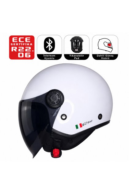FR612 Italy Motosiklet Kaskı Güneş Vizörlü Yarım Açık Motorcu Kask