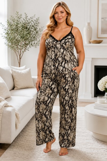 Plus Size Luxury Pajama Set with Elastic Waist Comfort Model Cotton Women's Pajama Set