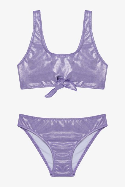 Lilac Girl's Shiny Halter Neck Bikini Set