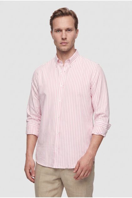 Ds Damat Slim Fit Pembe Çizgili Gömlek