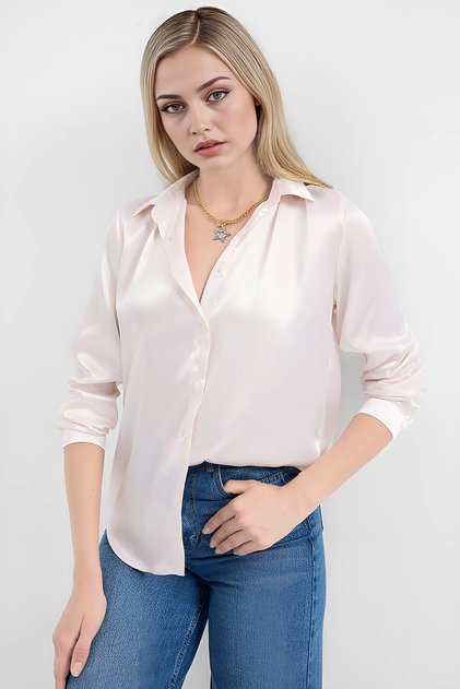 Women's Draped Satin Shirt Cream 1069