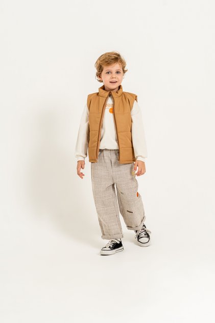 Boys' Puffy Vest, Basketball Printed Sweatshirt and Striped Pants 3-Piece Set 9107 Spr