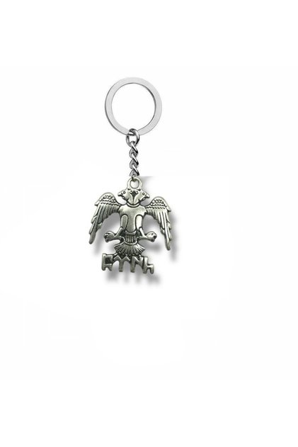 Silver Color Metal Keychain with Double Headed Eagle Figure – Following the Power and History
