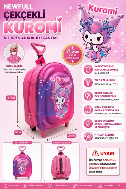 Kuromi Girl Kindergarten Nursery Backpack with Trolley