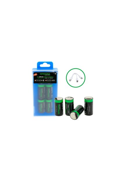 Baterii/acumulatori premium USB-C 4x CR123A, 2400mWh, 3.0V, reîncărcabile, cu cablu de încărcare USB-C 1 la 2