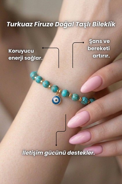 Natural Stone Bracelet with Evil Eye Bead Detail and Gold Color Stone