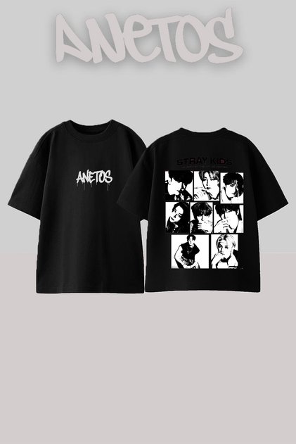 Stray Kids Design Back Printed Cotton Black Oversize T-Shirt