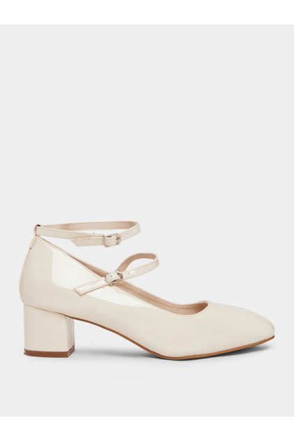 Beige Patent Block Heel Shoes