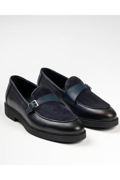 Italian Style Internal and External Natural Leather Nubuck Men's Shoes Navy Blue T14897