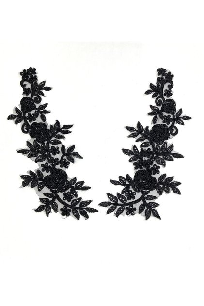 Black Beaded and Sequined Embroidery / Guipure Lace Applique / Set of 2 / Df108