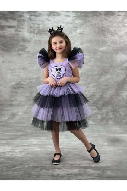 Kuromi Themed Lilac and Black Tulle Girls' Dress