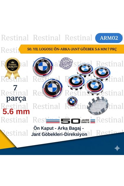 restinal BMW 50. Yıl M Logo Seti 7 Parça - Ön Kaput Arka Bagaj