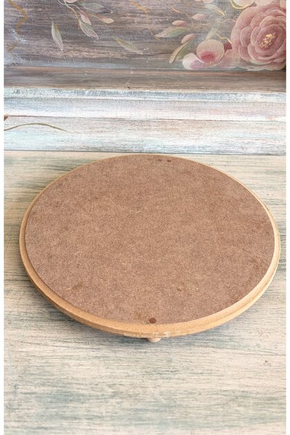 Ham Ahşap Boyanabilir Yuvarlak, Ayaklı Sunumluk, Dekoratif Tepsi 22 cm