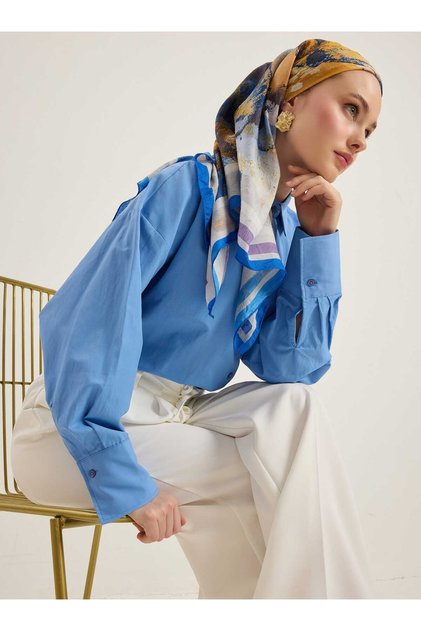 Abstract Pattern Scarf with Crayon Blue Colors -