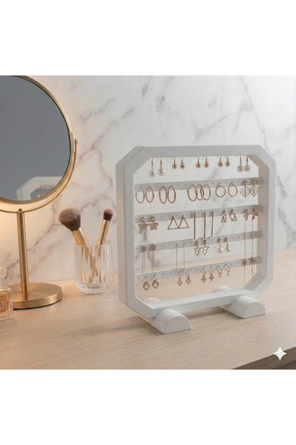 Modern White Earring Stand, Jewelry Organizer, Jewelry Stand, Necklace Hanger, 4-Compartment Organizer