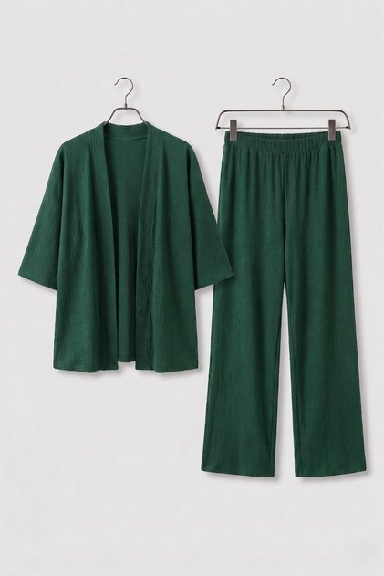 Bürümcük Fabric Trousers Cardigan Double Set Kimono Set