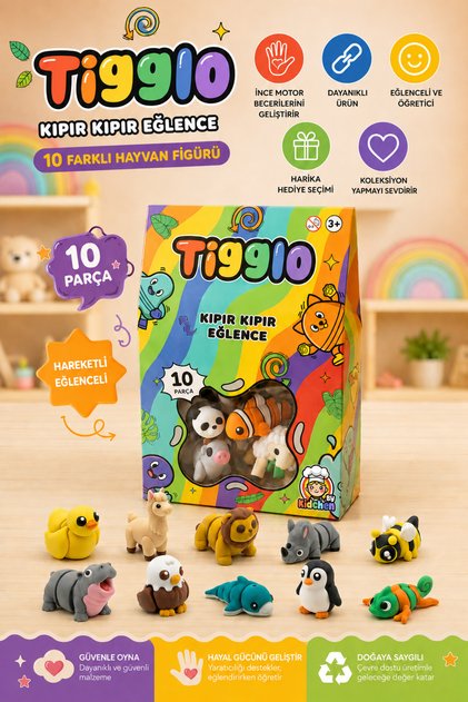 Tigglo 10’lu Sürpriz Mini Hayvan Figür Seti – Renkli Oyuncak | Hareketli, Koleksiyonluk Figürler