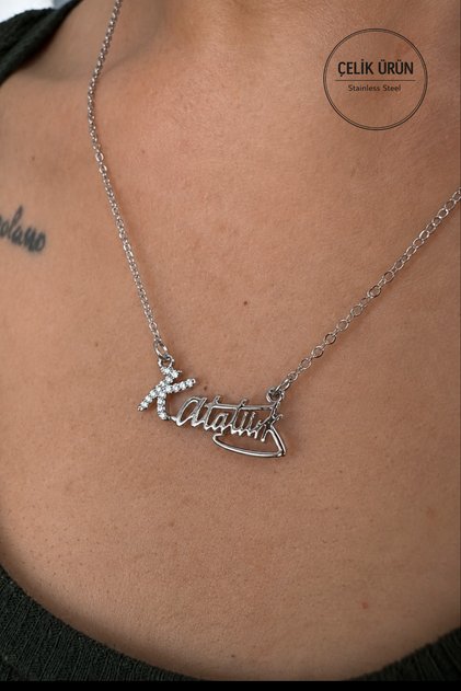 K. Ataturk Signed Steel Necklace | Silver Color | 316L Stainless Steel Necklace