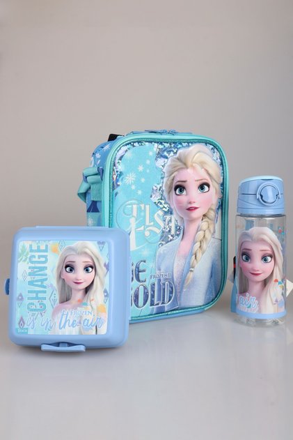 DEKOMUS LİSANSLI FROZEN "BESLENME ÇANTASI,BESLENME KABI VE 500 ML TRITAN MATARA OKUL BESLENME S