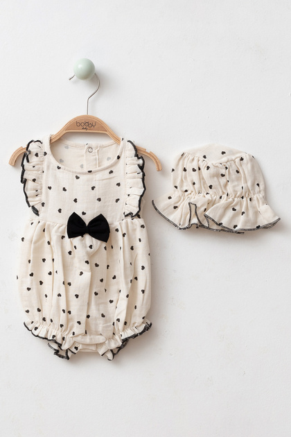 Baby Girl Heart-Designed 3-6-9-12-18 Months 100% Cotton Muslin Pullover Jumpsuit Newborn Hospital Release Baby Clothing
