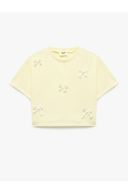 Cotton Short Sleeve Crew Neck Bow Print T-Shirt