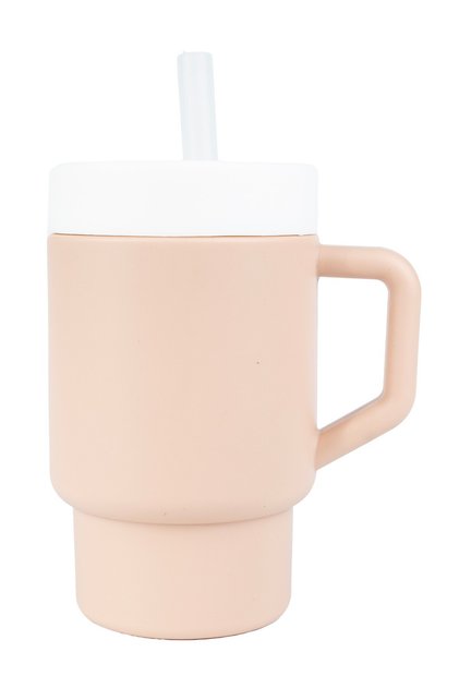Mugley Single Handle Silicone Drinking Cup with Lid and Straw - Pink
