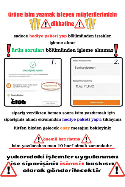 NZCLUB aldığınız ürüne isim yazdırmak için bu ürünüde sepete