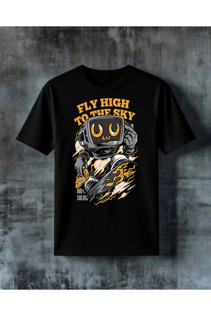 Fly High Sky Tv Head Printed Oversize T-Shirt