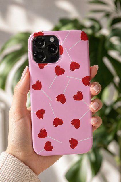 iPhone 15 Pro Max Compatible Launch Silicone Heart Candy Pattern Shock-Absorbing Case Pink