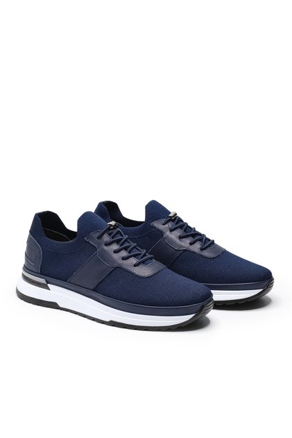 Vieste Navy Blue Knitwear Men's Sneaker Casual Shoes Leather Lined