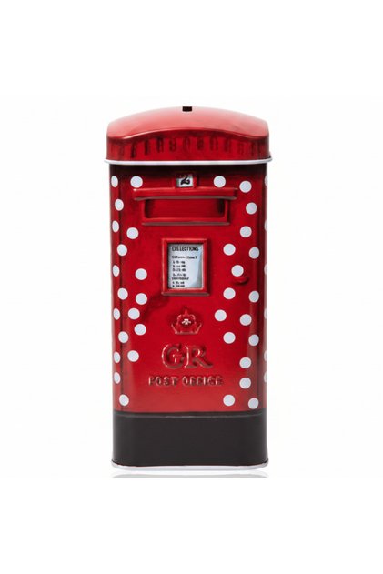 Red Metal Mailbox Coin Bank – British Post Box Design | 17 cm