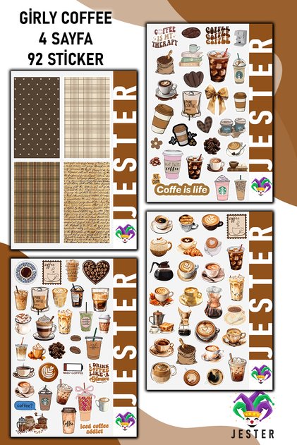 Girly Kahve 4 sayfa Sticker, Çıkartma, Günlük, Ajanda, Planlayıcı, Bullet, Journal, Scrapbook